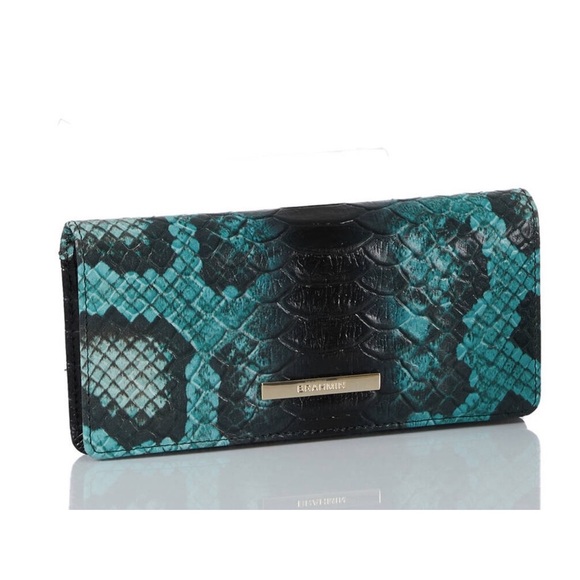 Brahmin ADY Wallet Bifold Blue Waterford Snake Croc Leather Snap Closure